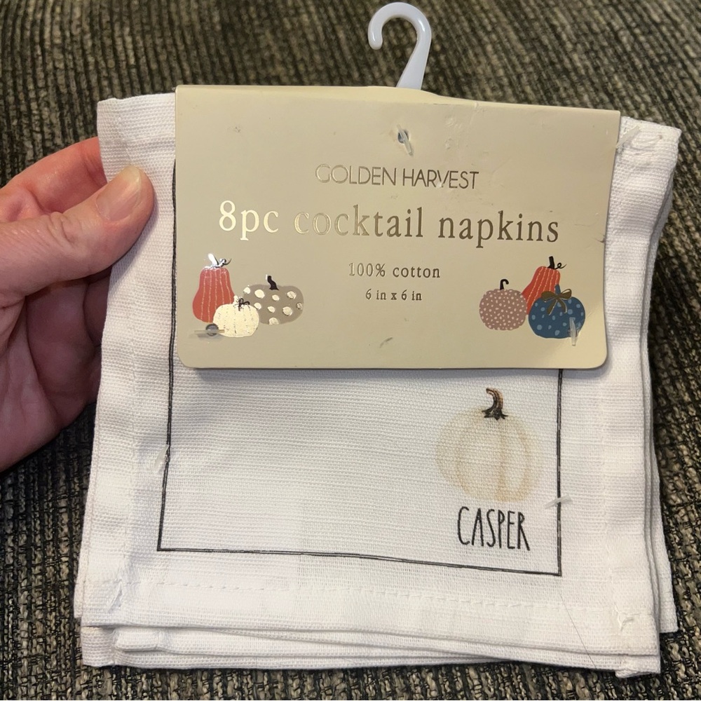 Golden Harvest 8 Piece Cocktail Napkins New NWT 100% Cotton 6x6”